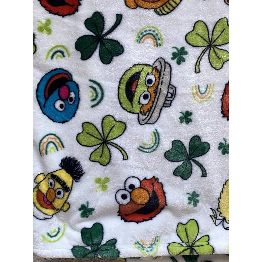 Sesame Street‎ Cookie Monster Elmo Grover St. Patrick’s Day Blanket 60”x70” NEW